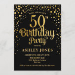 50ste verjaardagsfeestje - Zwart & Goud Kaart<br><div class="desc">50ste verjaardag feestuitnodiging. Elegant design in zwart en faux glitter goud. Beschikt over stijlvol scriptlettertype en confetti. Stuur me een bericht als je aangepaste leeftijd nodig hebt.</div>