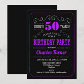 50ste verjaardagsfeestje - Zwart Paarse Kaart (Voorkant / Achterkant)