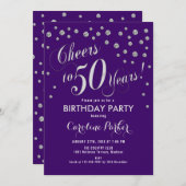50ste Verjaardagsfeestuitnodiging - Silver Paarse Kaart (Voorkant / Achterkant)