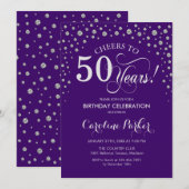 50ste Verjaardagsfeestuitnodiging - Silver Paarse Kaart (Voorkant / Achterkant)