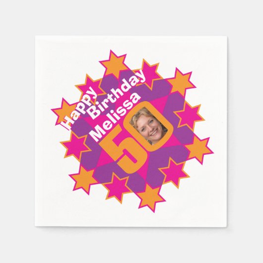 50ste verjaardagsfoto en noem roze sterluiers servetten (Voorkant)