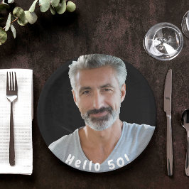 50ste verjaardagsfoto hallo 50 jongens mannen papieren bordje