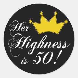 50ste verjaardagsgeschenken, haar hoogheid is 50! ronde sticker