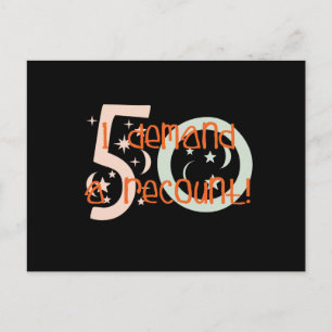 50ste verjaardagsgeschenken, ik eis een hertelling briefkaart