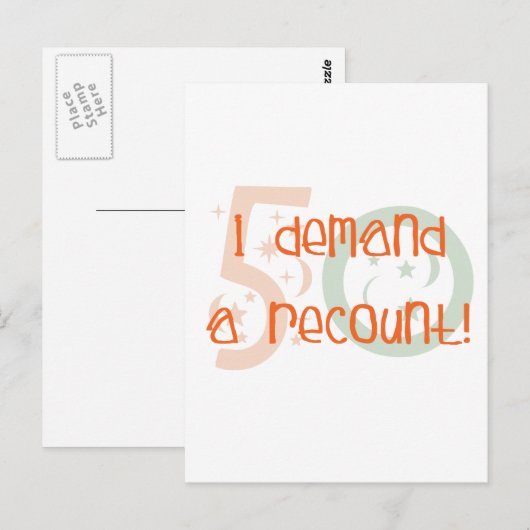 50ste verjaardagsgeschenken, ik eis een hertelling briefkaart