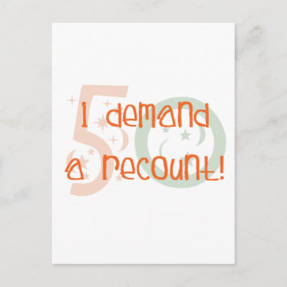 50ste verjaardagsgeschenken, ik eis een hertelling briefkaart