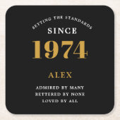 50ste Verjaardagsnaam 1974 Zwart Goud Elegant Chic Kartonnen Onderzetters (Voorkant)