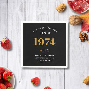 50ste Verjaardagsnaam 1974 Zwart Goud Elegant Chic Servet