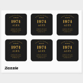 50ste Verjaardagsnaam 1974 Zwart Goud Elegant Chic Vierkante Sticker (Vel)