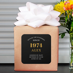 50ste Verjaardagsnaam 1974 Zwart Goud Elegant Chic Vierkante Sticker