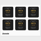 50ste Verjaardagsnaam 1974 Zwart Goud Elegant Chic Vierkante Sticker (Vel)