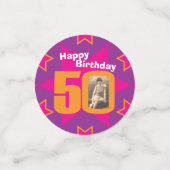 50ste verjaardagsster roze sinaasappel papier conf confetti (Kleine voorkant)