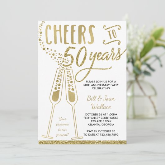 50ste verjaardagsuitnodiging, nepbijouterieën, fot kaart (Staand voorkant)