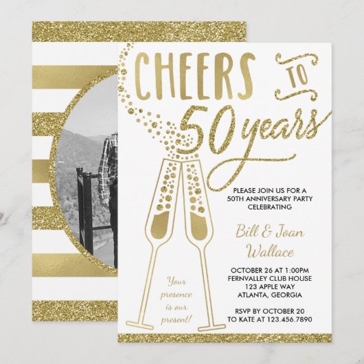 50ste verjaardagsuitnodiging, nepbijouterieën, fot kaart (Voorkant / Achterkant)