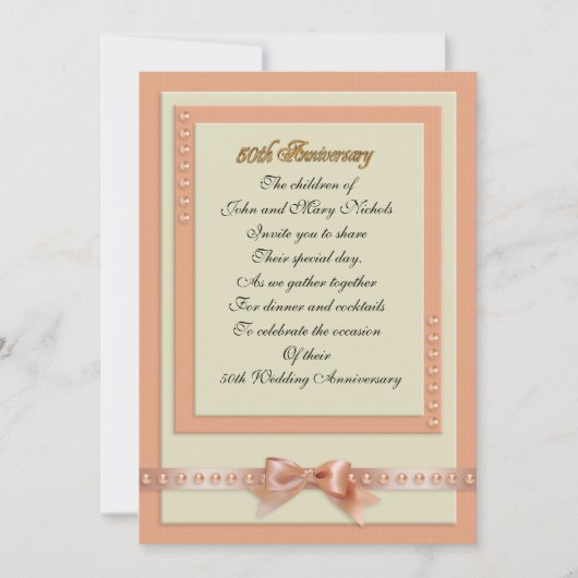 50ste verjaardagsuitnodiging perzik en crèmekleure kaart (Voorkant)