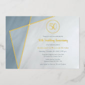50ste verjaardagsviering stoffig blauwe gouden lij folie uitnodiging (Voorkant)