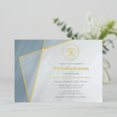 50ste verjaardagsviering stoffig blauwe gouden lij folie uitnodiging (Staand Voorkant)