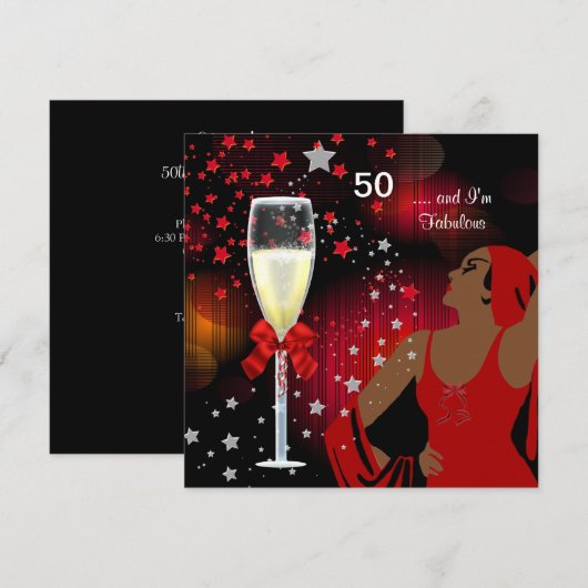 50ste verlichting Retro-Diva Fabulous Rood Wit Kaart (Voorkant / Achterkant)