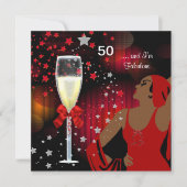 50ste verlichting Retro-Diva Fabulous Rood Wit Kaart (Voorkant)