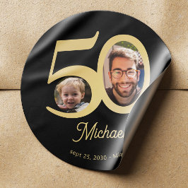 50ste verlichting verjaardagsfeest modern goud zwa ronde sticker