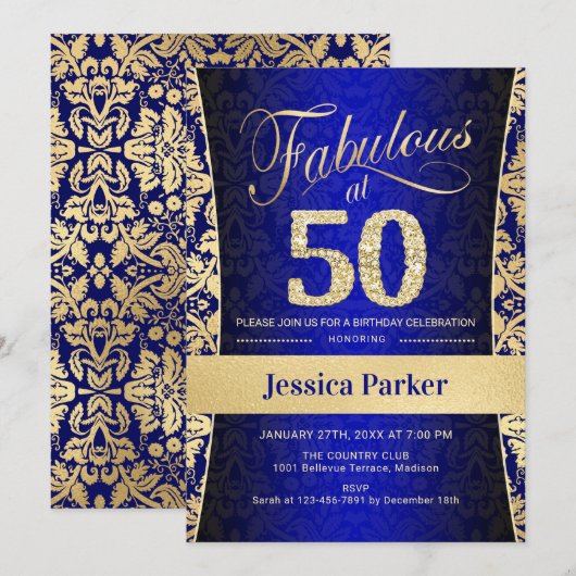 50ste verpartij - Goud Koningsblauw Kaart (Voorkant / Achterkant)