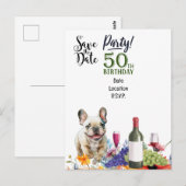 50ste verparty met Franse buldog Briefkaart (Voorkant / Achterkant)