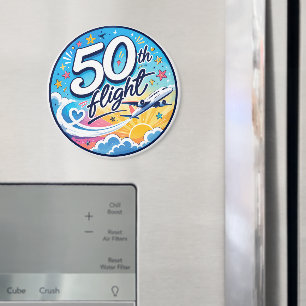 50ste vlucht vliegtuig kleurrijk souvenir magneet
