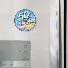 50ste vlucht vliegtuig kleurrijk souvenir magneet