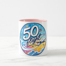 50ste vlucht vliegtuig kleurrijk souvenir mok