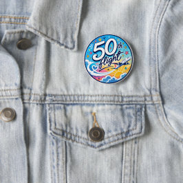 50ste vlucht vliegtuig kleurrijk souvenir ronde button 5,7 cm