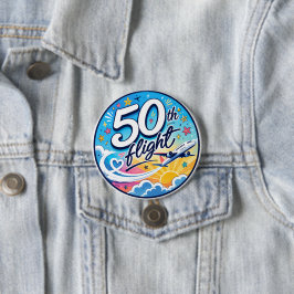 50ste vlucht vliegtuig kleurrijk souvenir ronde button 7,6 cm