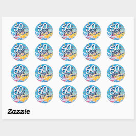 50ste vlucht vliegtuig kleurrijk souvenir ronde sticker