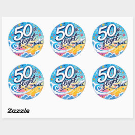 50ste vlucht vliegtuig kleurrijk souvenir ronde sticker