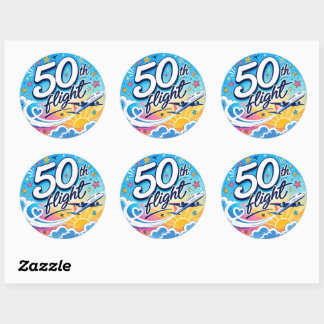 50ste vlucht vliegtuig kleurrijk souvenir ronde sticker