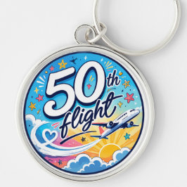 50ste vlucht vliegtuig kleurrijk souvenir sleutelhanger