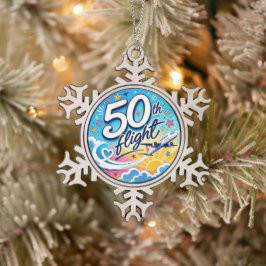 50ste vlucht vliegtuig kleurrijk souvenir tin sneeuwvlok ornament