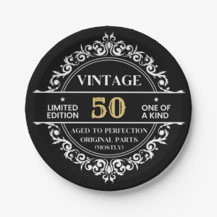 50ste zwart goud en wit vintage verjaardagsfeestje papieren bordje