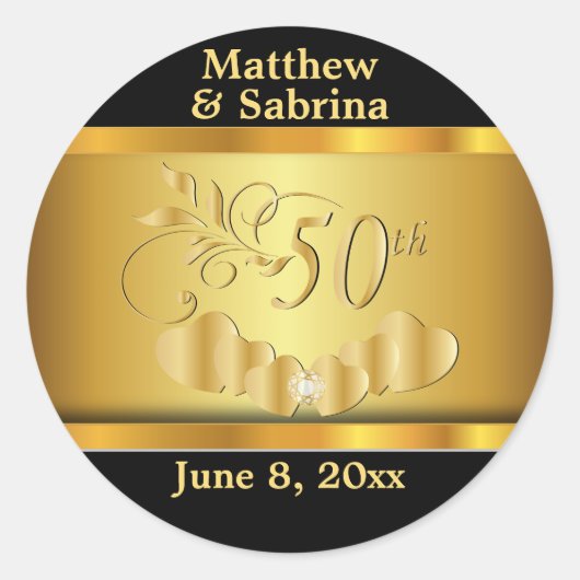 50ste zwart-gouden Jubileum Ronde Sticker (Voorkant)