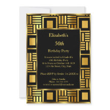 50t Art Deco Birthday Party Gold Black Uitnodiging