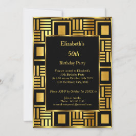 50t Art Deco Birthday Party Gold Black Uitnodiging