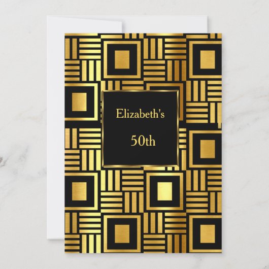 50t Art Deco Birthday Party Gold Black Uitnodiging (Achterkant)
