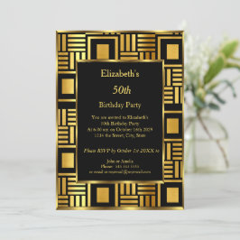 50t Art Deco Birthday Party Gold Black Uitnodiging
