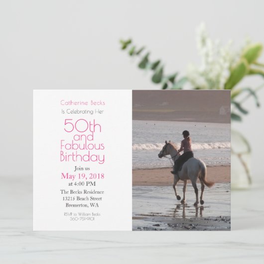 "50th and Fabulous" 50th Birthday Photo Invitation Kaart (Staand voorkant)