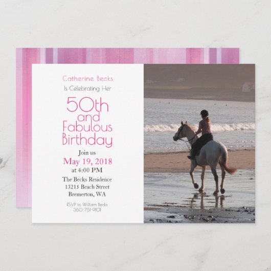 "50th and Fabulous" 50th Birthday Photo Invitation Kaart (Voorkant / Achterkant)