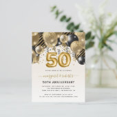 50th Anniversary Black Gold Balloon Arch Party Briefkaart (Staand voorkant)