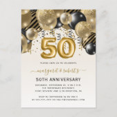 50th Anniversary Black Gold Balloon Arch Party Briefkaart (Voorkant)