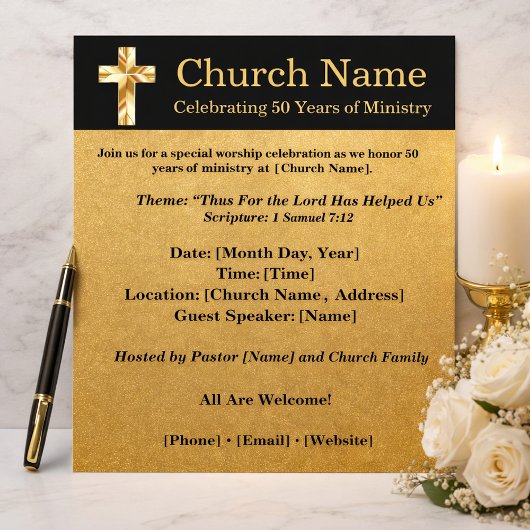 50th Anniversary Black Gold Church Invitation Flyer