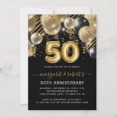 50th Anniversary Gold Black Balloon Arch Party Kaart (Voorkant)