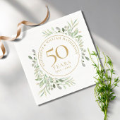 50th Anniversary Gold Greenery Leaves Watercolor Servet