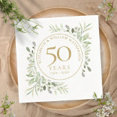 50th Anniversary Gold Greenery Leaves Watercolor Servet